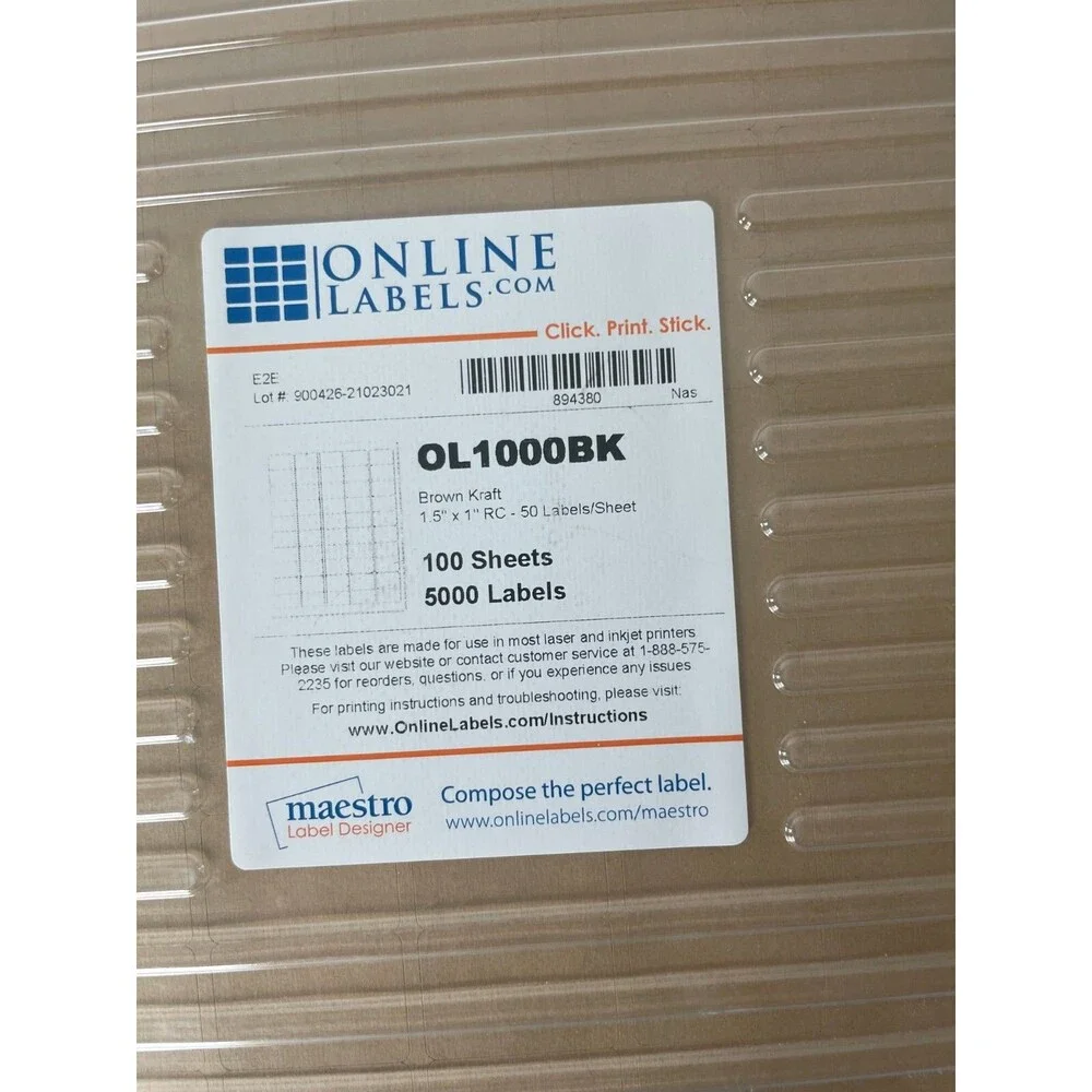 Online Labels Maestro OL1985BK OL1000BK OL9830TC Brown Kraft/Light Tan 100 Sheet